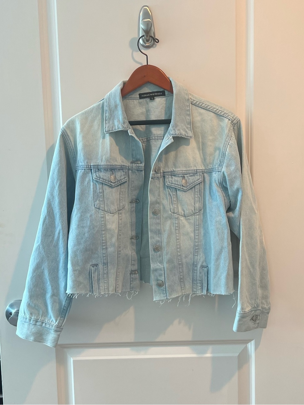 naked wardrobe Light Blue Cropped Denim Jacket
